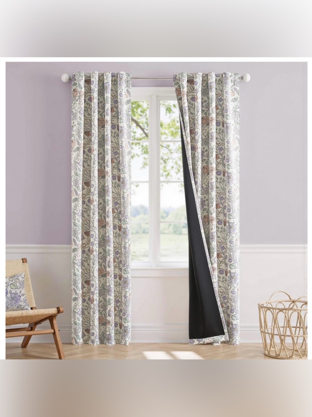 Farmhouse Drapes 84” Blackout Curtains  - PURPLE FLORAL (2-panels)